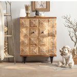 Rustic Charm Chinese Fir Cabinet with Geometric Design – Elegant Storage Solution hdst-4218