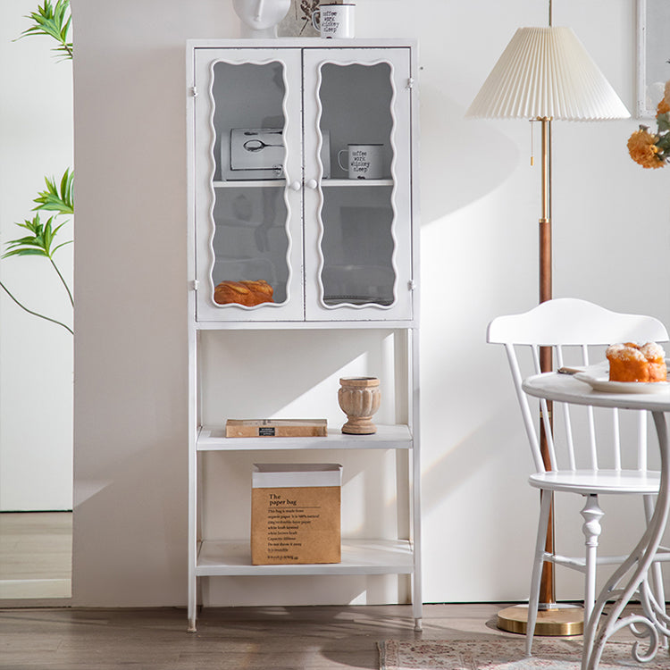 Vintage-Inspired White Cabinet with Tempered Glass Doors - Elegant Home Display and Storage Solution hdst-4325