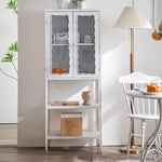 Vintage-Inspired White Cabinet with Tempered Glass Doors - Elegant Home Display and Storage Solution hdst-4325