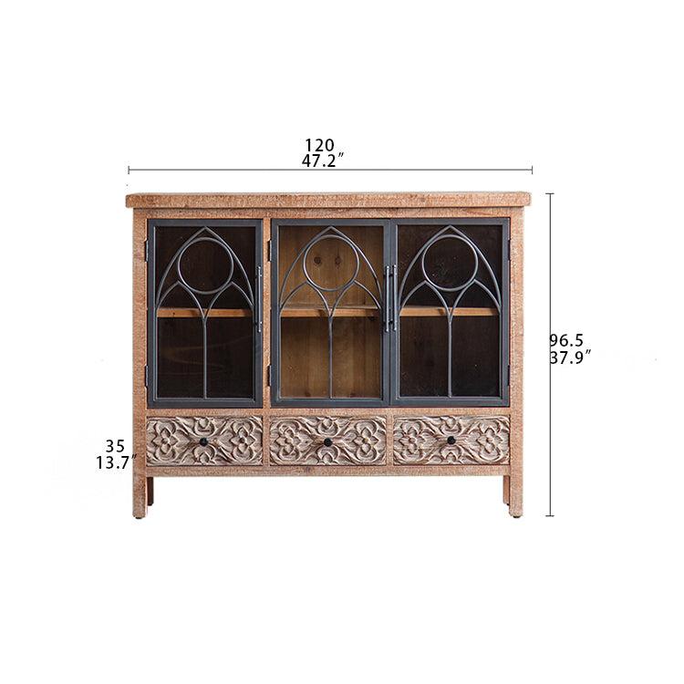 Vintage-Style Cabinet with Chinese Fir and Glass Doors - Elegant Storage Solution hdst-4300