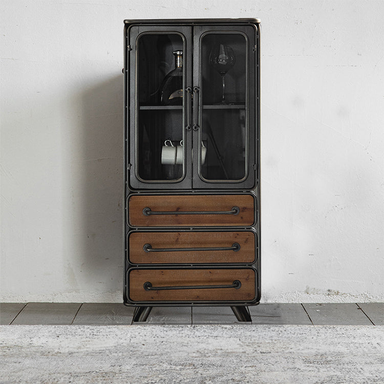 Rustic Chinese Fir and Glass Cabinet with Drawers - Stylish Storage Solution hdst-4302