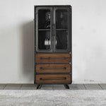 Rustic Chinese Fir and Glass Cabinet with Drawers - Stylish Storage Solution hdst-4302