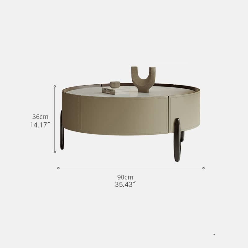 Solid Wood Tea Table with Sintered Stone Top and Faux Leather Accents hxj-2703