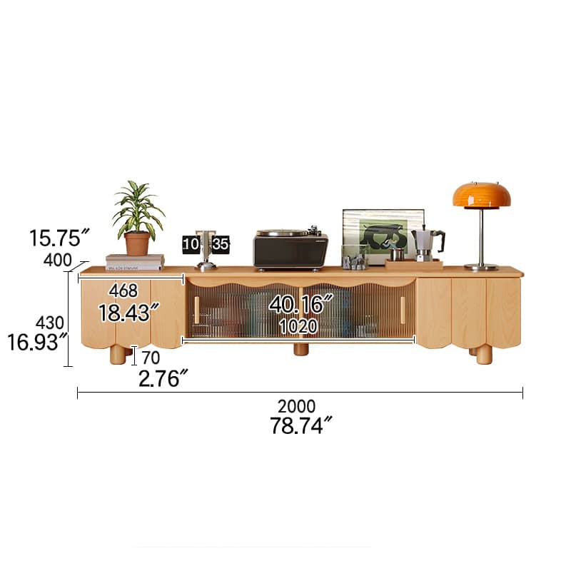 Stylish Beech Wood & Glass TV Stand with Modern Wave Design, Perfect for Living Room Decor hns-4122