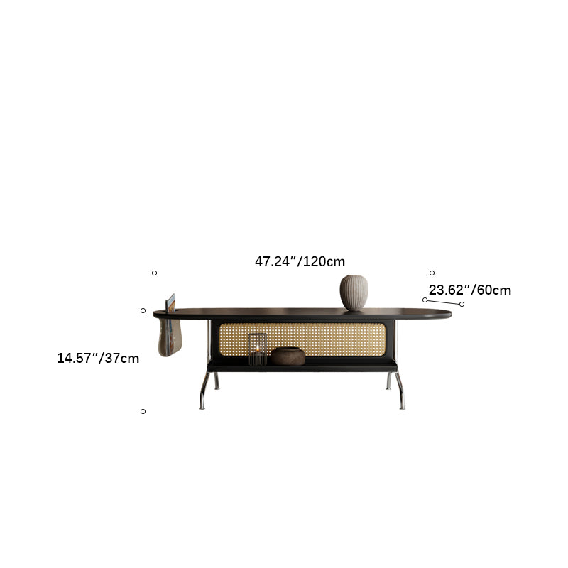 Sleek Multi-Layer Board Tea Table with Stainless Rattan Design and Synthetic Leather Accents fkb-4393