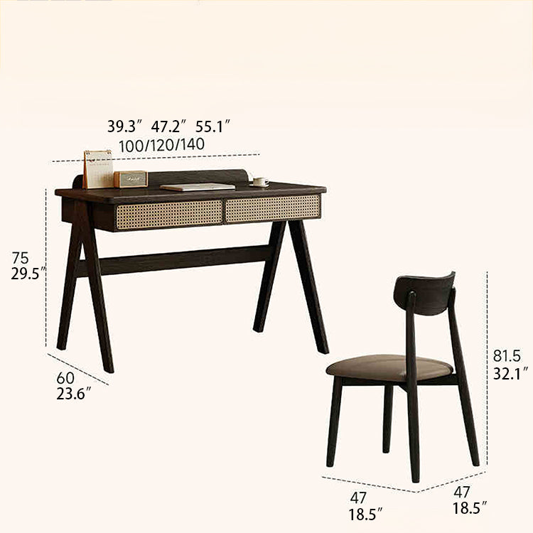 Elegant Rattan Weaving Ash Wood Desk - Stylish Multi-Layer Board Table for Modern Living Spaces hlxl-4396