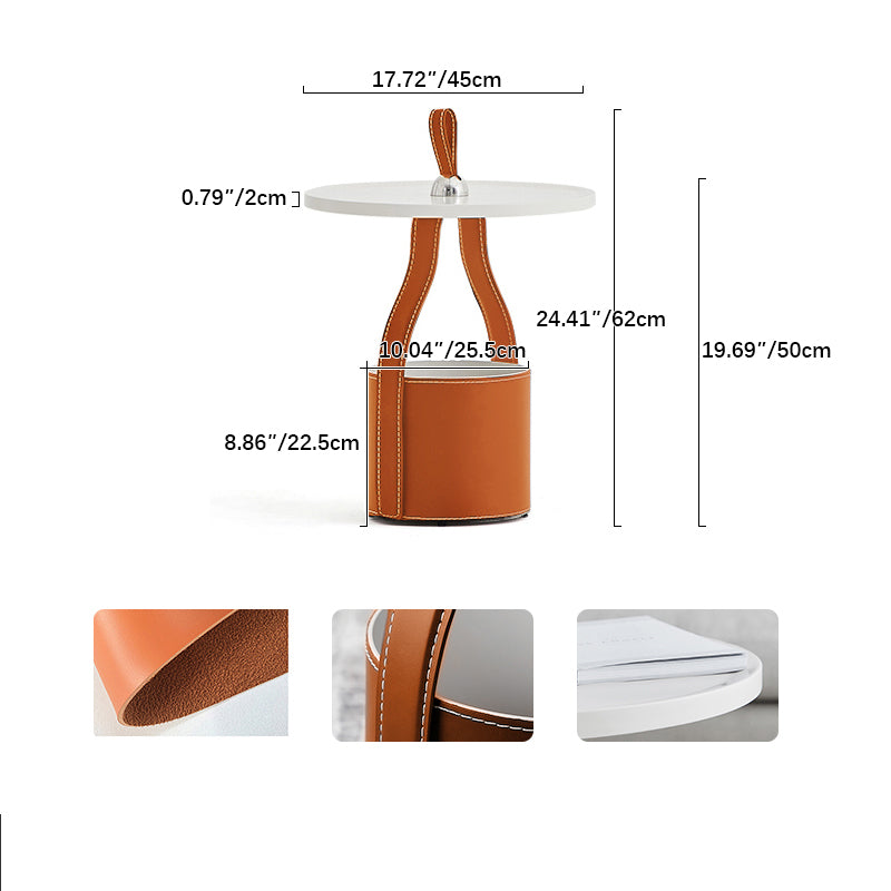 Elegant Round Tea Table with Modern Synthetic Leather Finish - Perfect for Living Room Decor fif-4509