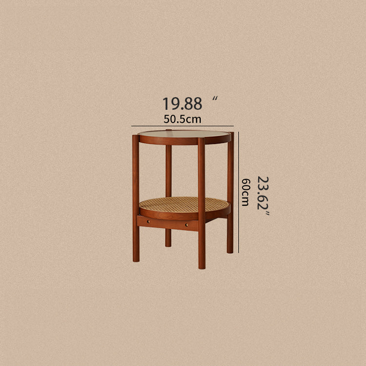 Cherry Wood & Rattan Coffee Table with Tempered Glass Top - Elegant Living Room Accent fpmxm-2780