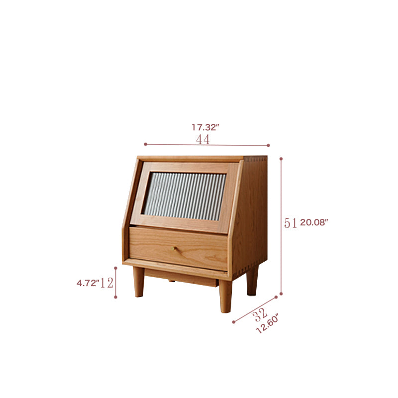 Elegant Cherry Wood Bedside Cupboard with Copper and Glass Accents fyx-862
