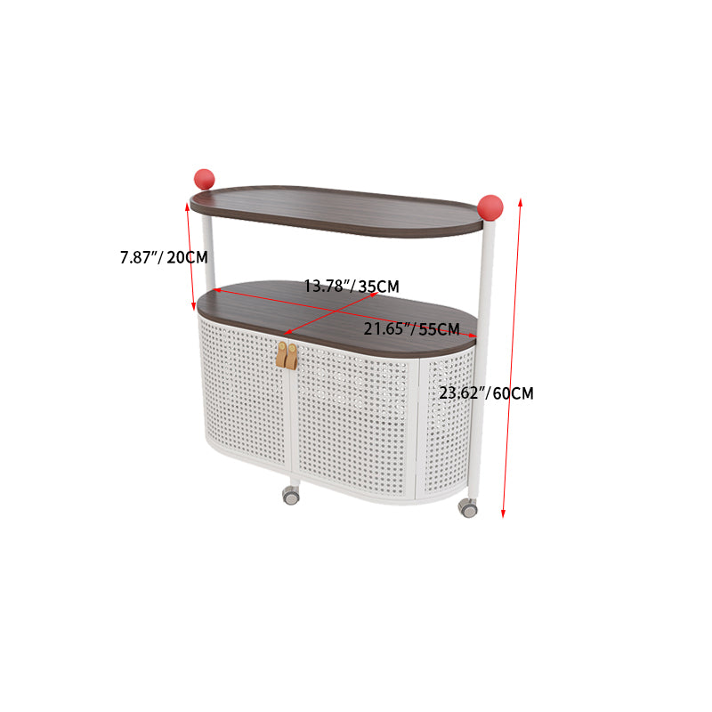 Sleek Rolling Tea Table with Rattan Cabinet and Dark Wood Top - Modern Décor hsj-2252