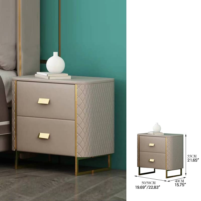 Luxurious Faux Leather Nightstand with Modern Gold Accents fzyhs-2735