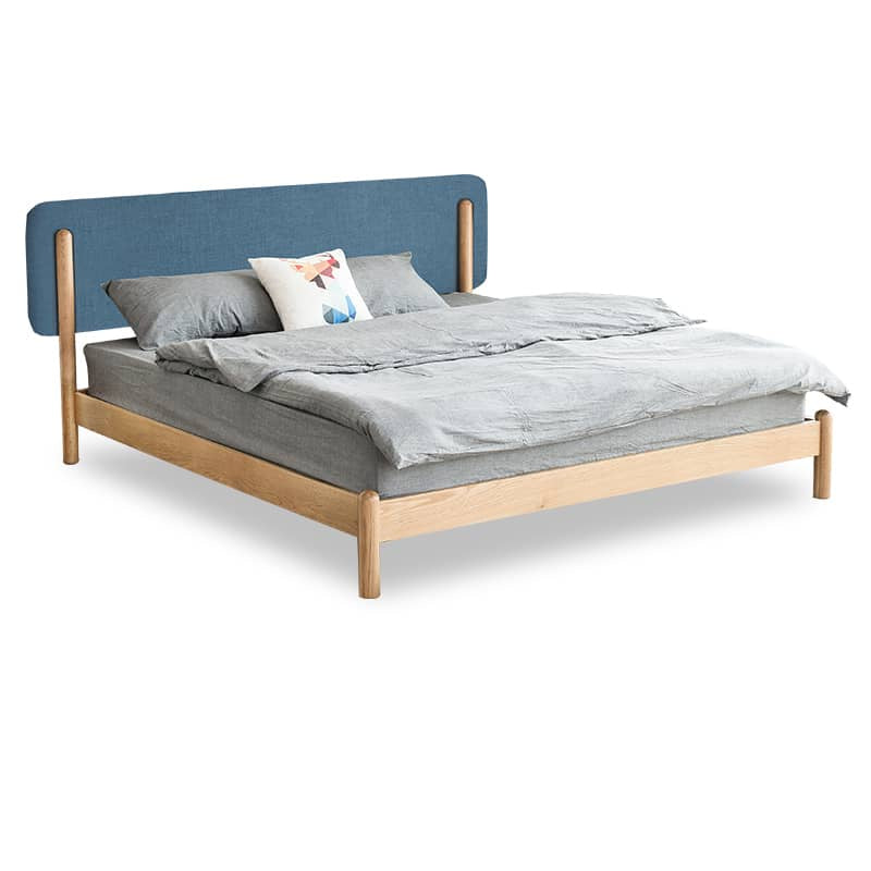 Stylish Natural Wood Bed Frame in Gray, Blue, or Brown - Oak and Pine with Cotton-Ramie Fabric Options hym-477