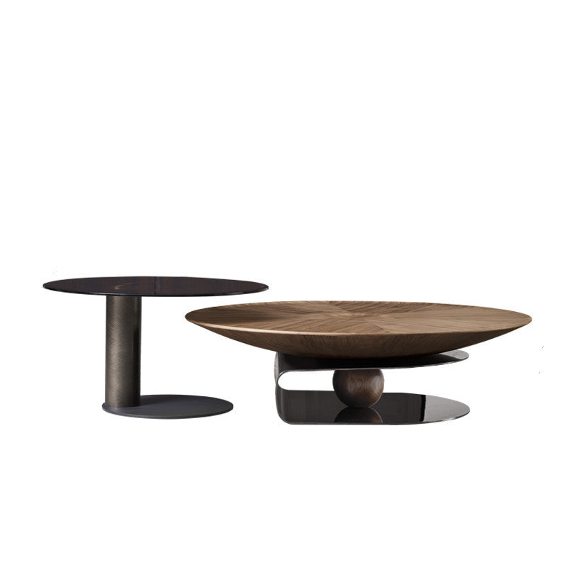 Modern Walnut Wood & Tempered Glass Tea Table - Solid Wood and Stainless Steel Design fjx-2694