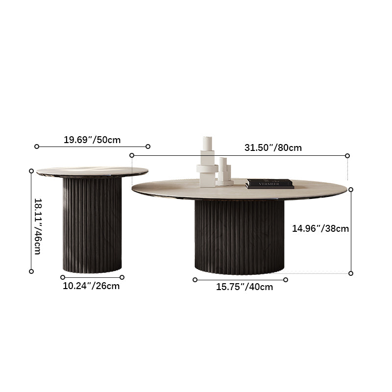 Modern Sintered Stone Coffee Table with Glass and Ash Wood Details fmus-4088