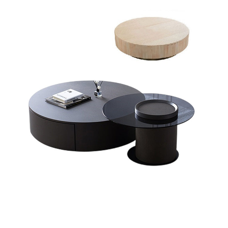 Solid Pine Wood Tea Table with Tempered Glass and Carbon Steel Frame - Elegant Design for Modern Spaces fjx-2633