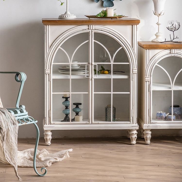 Elegant Pine and Glass Cabinet with Arch Design - Perfect for Living Room Display hdst-4236