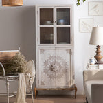 Vintage Pine Wood-Inspired Bedside Cabinet with Intricate Mandala Design hdst-4241