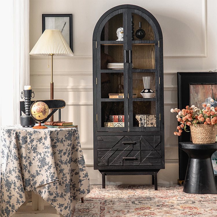 Modern Black Geometric Cabinet with Chinese Fir and Density Board Construction hdst-4224