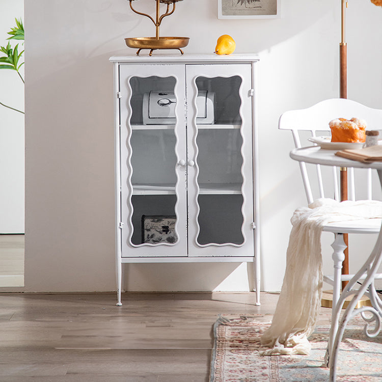 Vintage-Inspired White Cabinet with Tempered Glass Doors - Elegant Home Display and Storage Solution hdst-4325