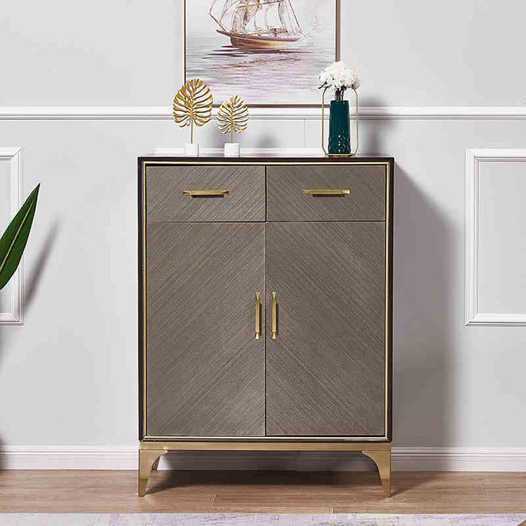 Stylish Stainless and Wood Cabinet with Gold Accents - Modern Storage Solution hbs-4424