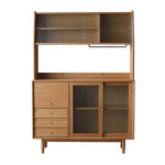 Elegant Natural Cherry and Beech Wood Cabinet with Glass and Copper Accents fyx-859