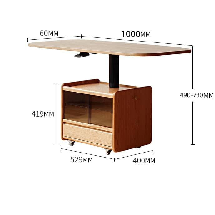[幅100～120cm] センターテーブル 可動式 昇降式 収納付き チェリー材 北欧 コンパクト fyg-667