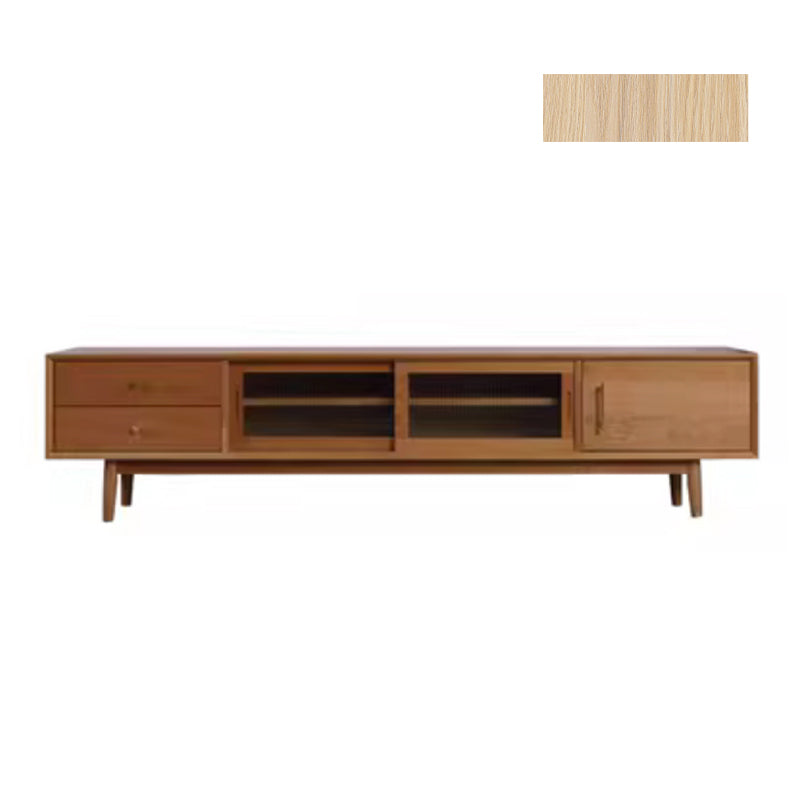Elegant Oak and Cherry Wood TV Cabinet with Glass Doors and Copper Accents fyx-860