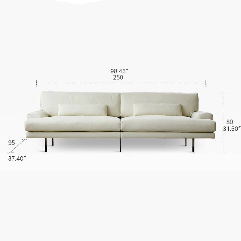 Luxurious Off-White Pine Leather Sofa with Plush Down Cushions and Sleek Stainless Steel Accents my-372