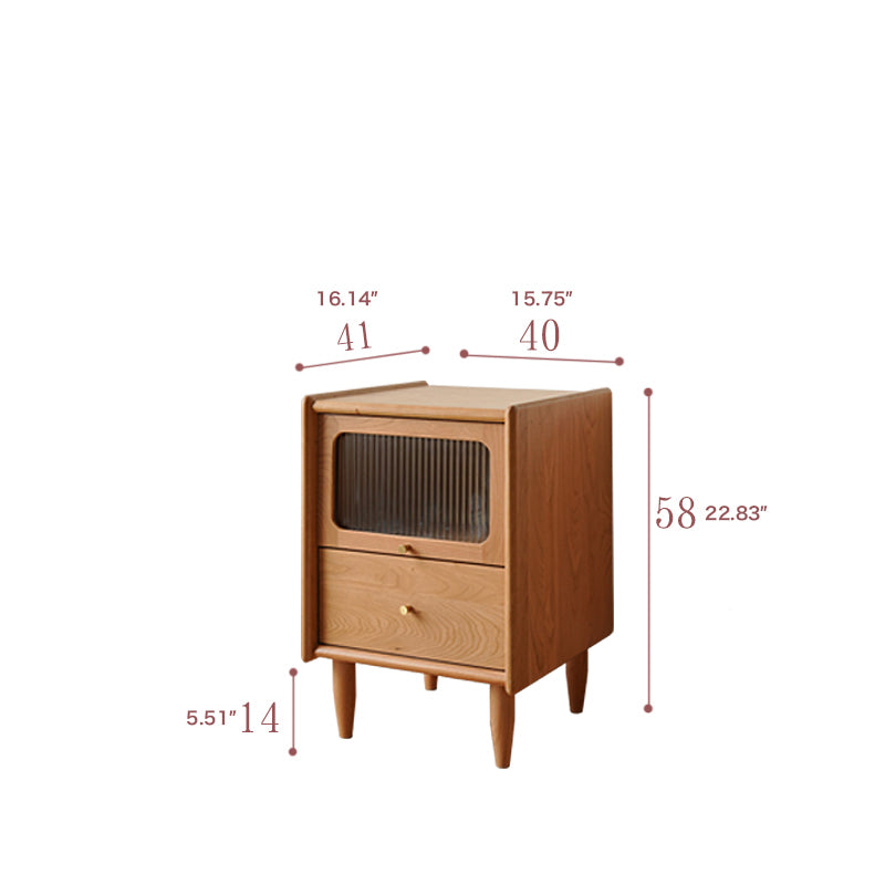 Elegant Cherry Wood Bedside Cupboard with Copper and Glass Accents fyx-862