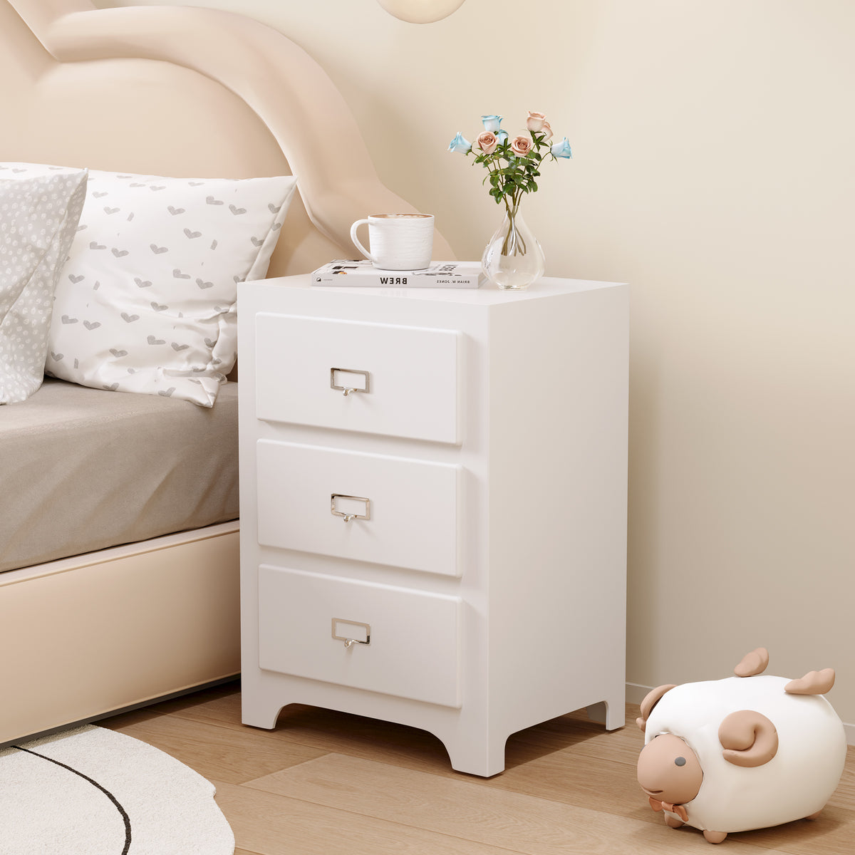 Stylish Pink Solid Wood Cabinet with Tempered Glass Display Shelves hyj-2298