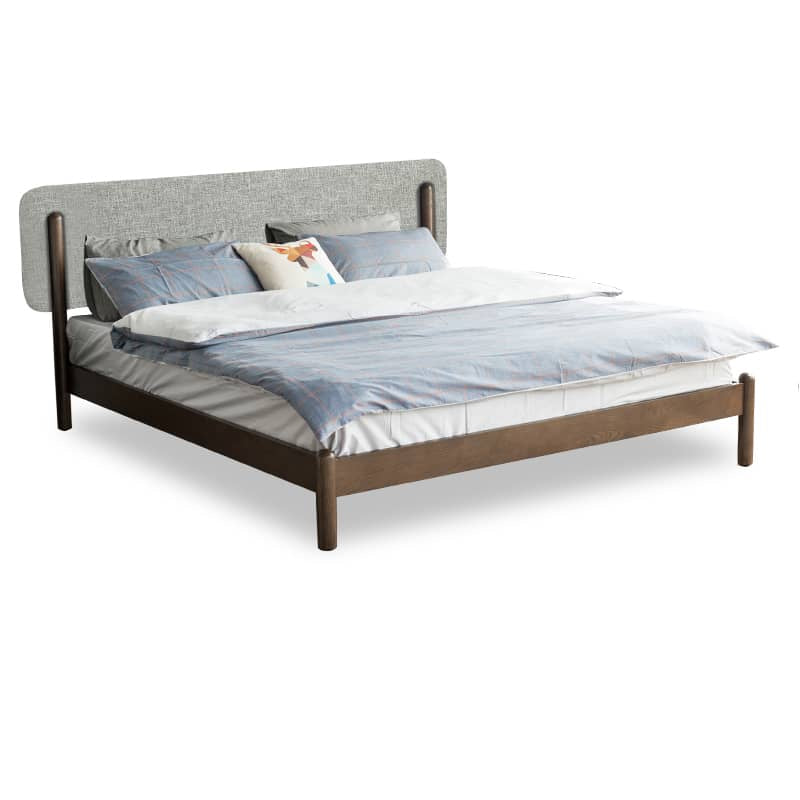 Stylish Natural Wood Bed Frame in Gray, Blue, or Brown - Oak and Pine with Cotton-Ramie Fabric Options hym-477