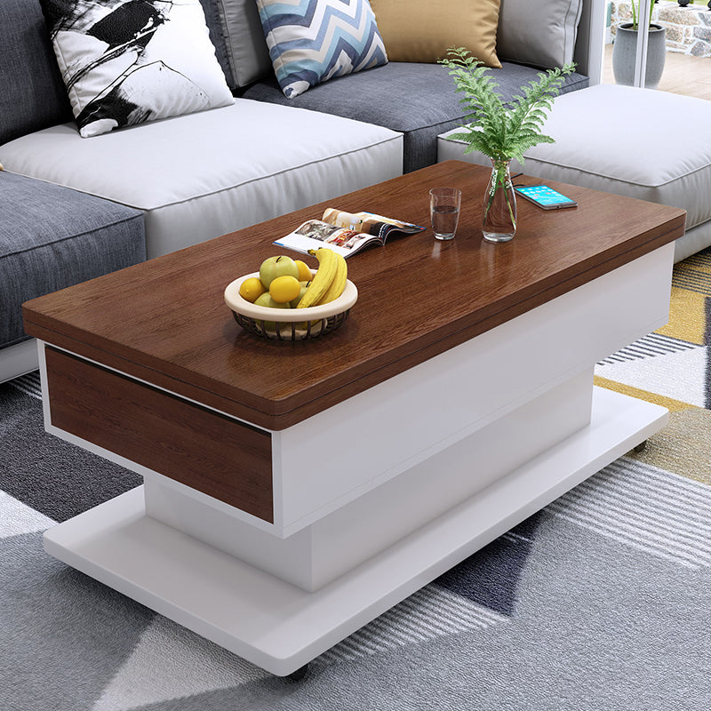 Modern Wooden Tea Table with Storage and Adjustable Height for Living Room fcx-2592