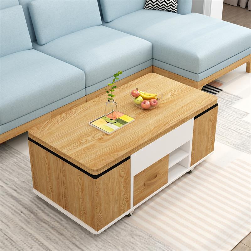 Modern Solid Wood Tea Table with Synthetic Leather Accents - Perfect for Stylish Living Rooms fcx-2588
