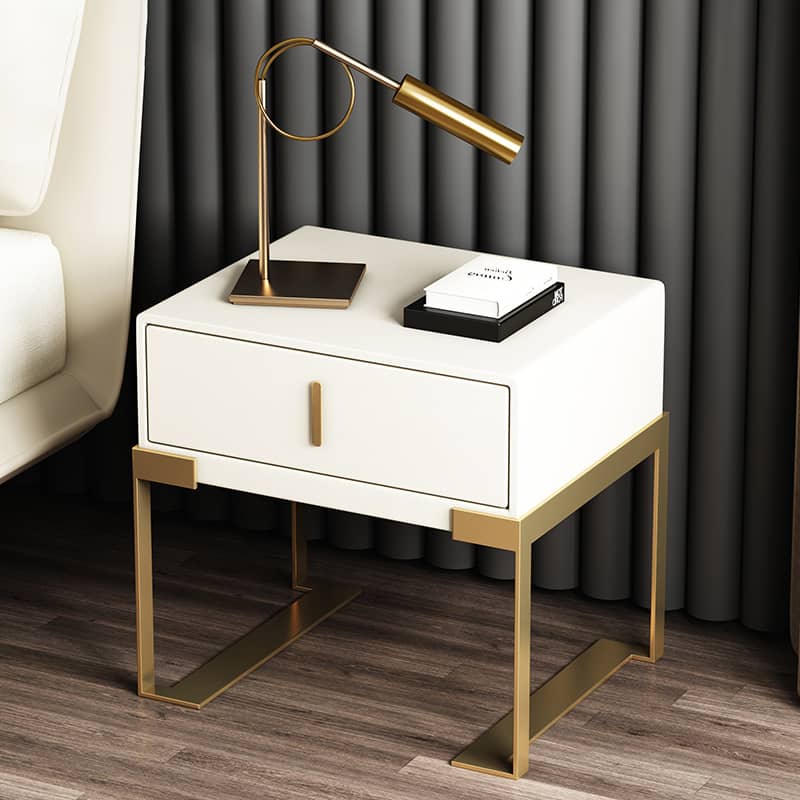 Elegant Faux Leather Nightstand with Gold Accents - Modern Bedroom Furniture fzyhs-2739