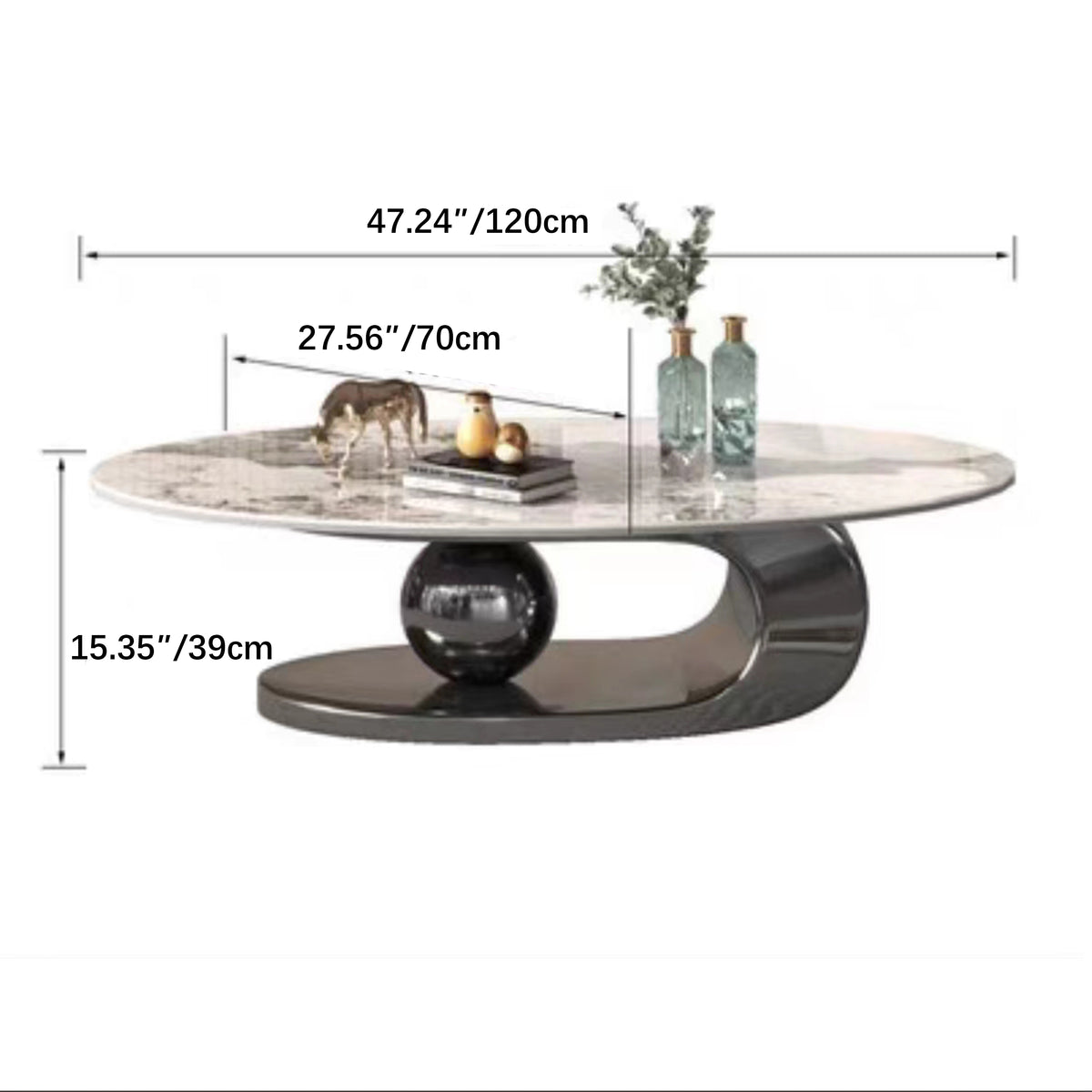 Luxurious Ceramic Sintered Stone Tea Table with Stainless Steel Base - Modern Elegance for Your Living Room fdl-2595