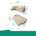 Convertible Sofa Bed in Off-White Gray with Blue, Green, Orange, and Brown Accents - Wood Frame & Techno Fabric fxgz-294