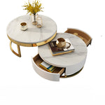 Luxurious Pine and Marble Round Tea Table - Modern Elegance for Your Living Room hgnzj-4328