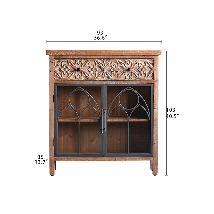 Vintage-Style Cabinet with Chinese Fir and Glass Doors - Elegant Storage Solution hdst-4300