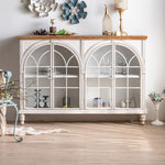 Elegant Pine and Glass Cabinet with Arch Design - Perfect for Living Room Display hdst-4236