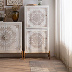 Vintage-Inspired Pine Cabinet with Intricate Mandala Design - Elegant Storage Solution hdst-4242