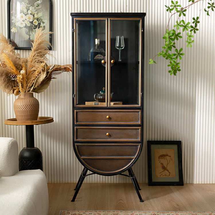 Sleek Pine and Glass Cabinet with Wine Rack and Display Shelves hdst-4308