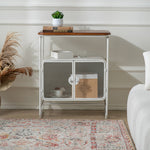 Vintage-Inspired White Cabinet with Tempered Glass Doors - Elegant Home Display and Storage Solution hdst-4325