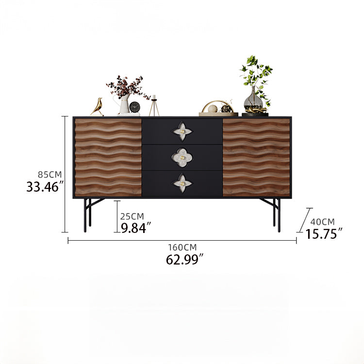 Modern Solid Wood Cabinet with Artistic Stainless Accents - Unique Multi-Layer Design fmsjj-4214