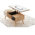 Elegant White Tea Table with Natural Solid Oak Wood and Ceramic Accents hx-1565