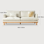 Luxury Goose Down Sofa with Light Gray Cotton and Beige Faux Leather Accents, Cherry Wood Frame fcp-1298