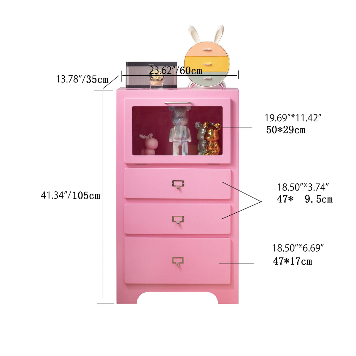 Stylish Pink Solid Wood Cabinet with Tempered Glass Display Shelves hyj-2298