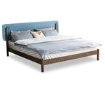 Stylish Natural Wood Bed Frame in Gray, Blue, or Brown - Oak and Pine with Cotton-Ramie Fabric Options hym-477