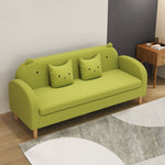 Stylish Light Gray Sofa with Off White, Mint Green, Grass Pink, and Yellow Wood Accents – Premium Cotton Upholstery qm-11