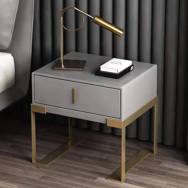 Elegant Faux Leather Nightstand with Gold Accents - Modern Bedroom Furniture fzyhs-2739