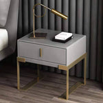 Elegant Faux Leather Nightstand with Gold Accents - Modern Bedroom Furniture fzyhs-2739